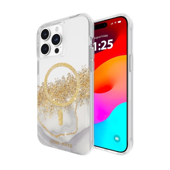 CASE-MATE Karat Gold Glitter Grey Marble Granite MagSafe iPhone 15 PRO MAX Case - Picture 4 of 16